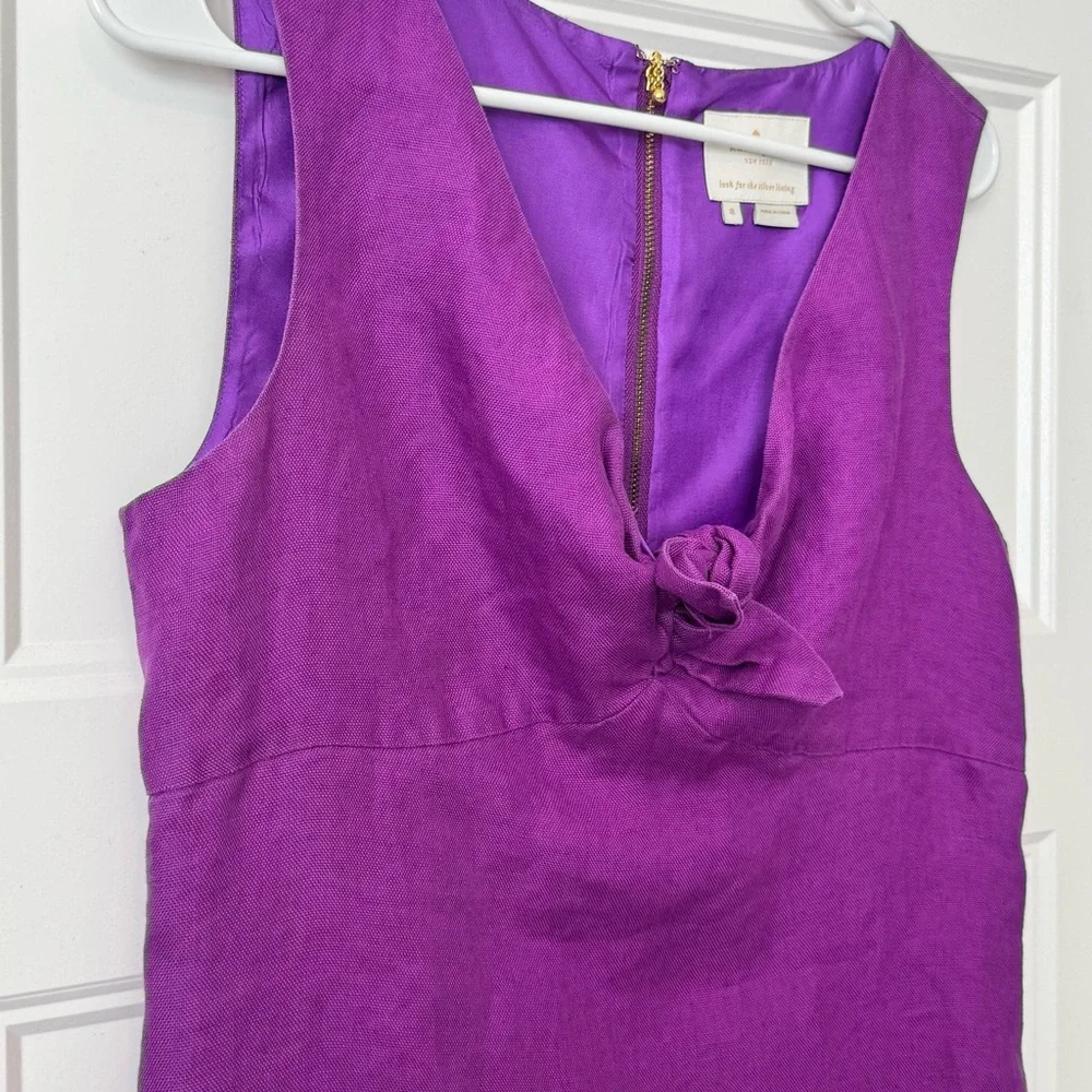 Kate Spade New York Purple Linen Sheath Dress Rosette Neck Size 8